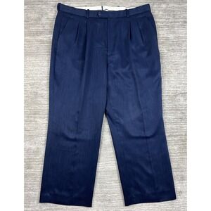 Bonelli Dress Pants Mens 44L Navy Blue Pleated Straight Leg Textured Trousers